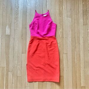 Milly | contemporary color-block dress in magenta and cherry red